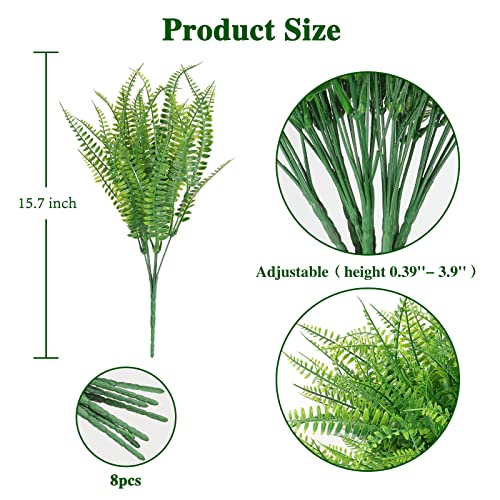 Khoyime 8 Bundles Artificial Plants Fake Boston Fern Bushes, Faux Greenery Shrubs Green Stem Plants Bulk, Uv Resistant Outdoor Indoor Decoration For Home Garden Porch Window Box Summer Decor #TOP2