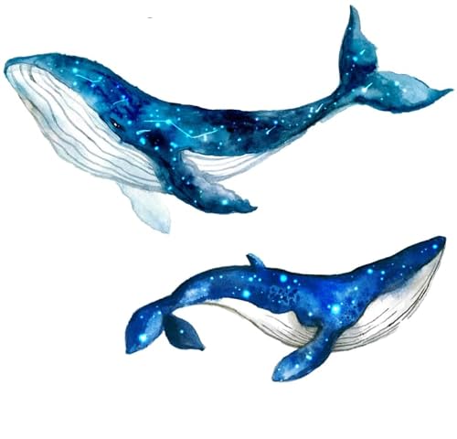 38"W Large Blue Whale Wall Decals - Peel & Stick for Kids Bedroom Decor