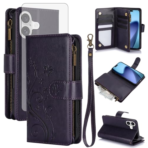 Étui iPhone 17 portefeuille en cuir avec protection écran