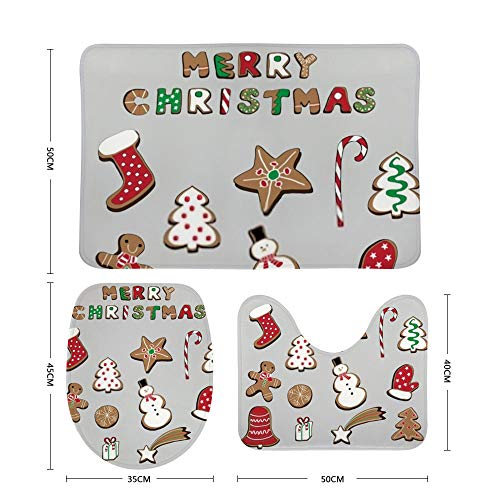 Conjunto de tapetes de banheiro 3 peças de Natal de gengibre doce para banheiro macio antiderrapante