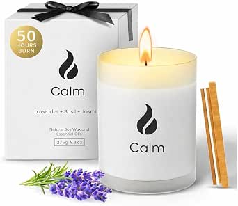 Natur IX Calming Organic Soy Scented Candles with Essential Oil, Lavender, Basil & Jasmine, 8.5 oz
