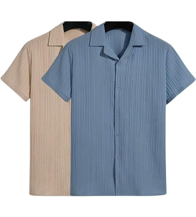 Image of Men's Textured Short Sleeve Button Down Shirt, Collared Pack of 2