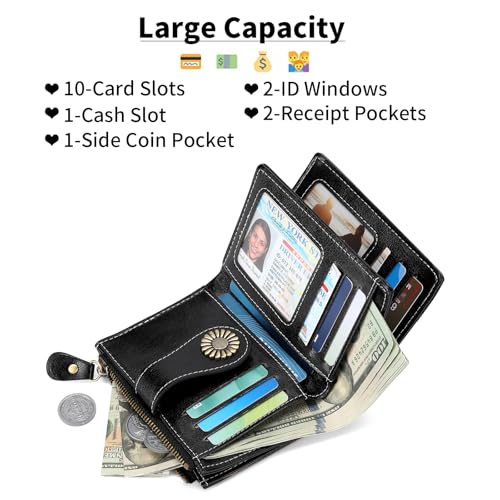 Image of SENDEFN Small Womens Wallet Leather Bifold Card Holder RFID Blocking with Zipper Coin Pocket