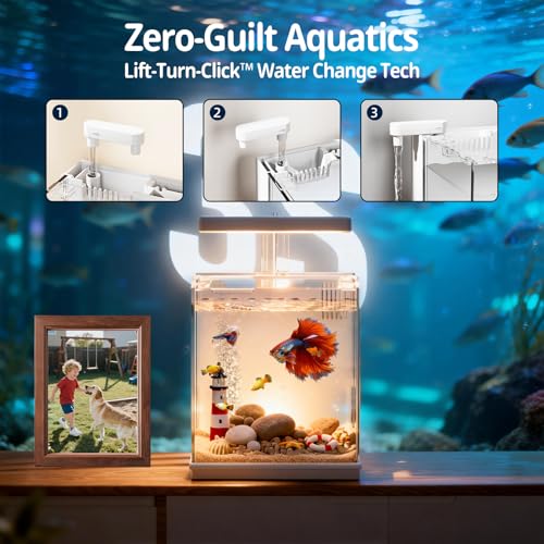 Image of AQUASMITH Betta Fish Tank, 2 Gallon All-in-One Aquarium Kit with Filtration & LED Light, Self-Cleaning Aquarium for Beginners, Kids, Gifts for Men, Teen Boys