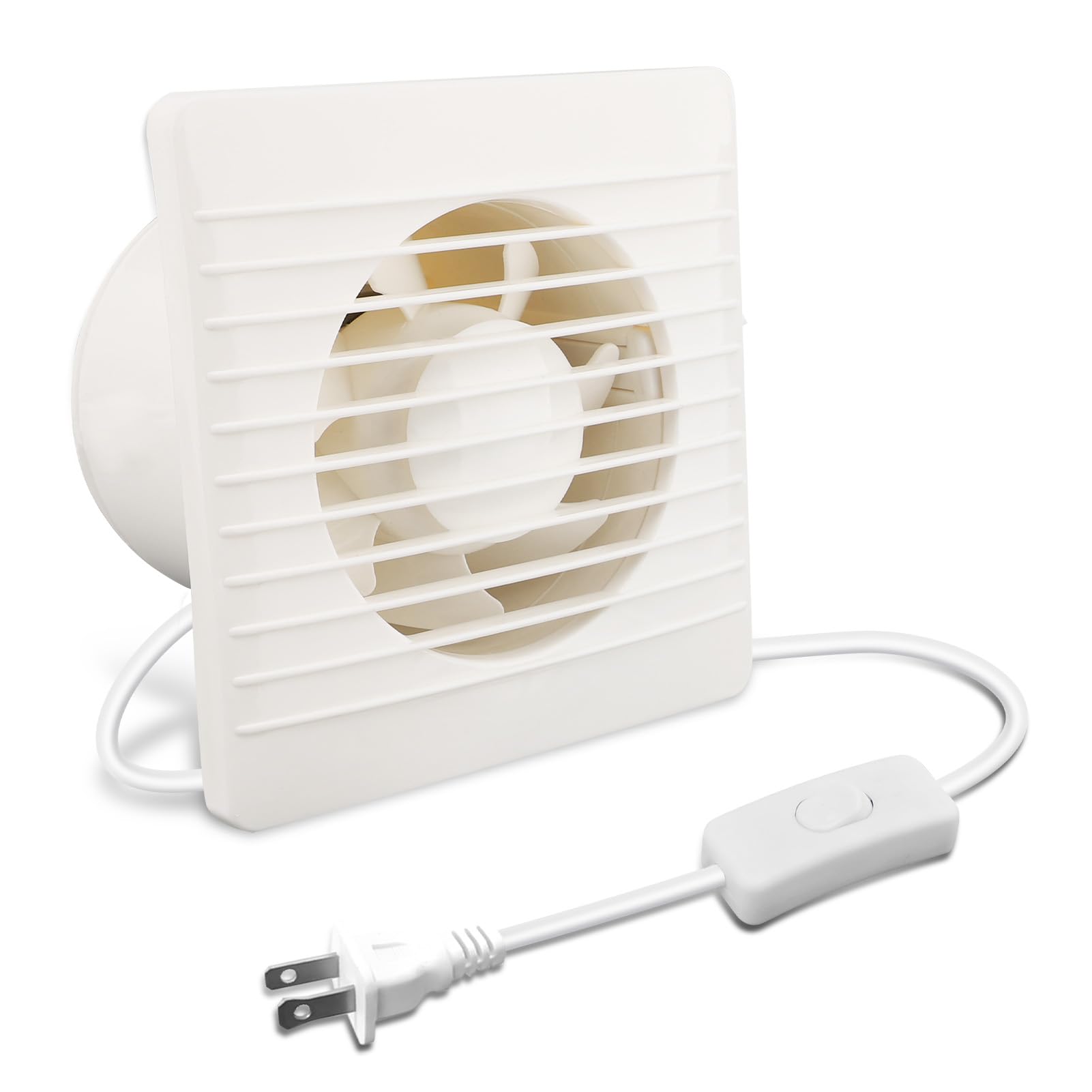 Ventola di scarico, 20,3 cm, montaggio a parete, con interruttore, per cucina, bagno, garage, ventilazione efficiente (bianco, 80 W)