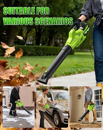 Image of Leaf Blower Cordless Compatible with DeWalt 20V Max Battery, 6 Speed Modes | 500CFM Electric Leaf Blower with 2 Batteries and Charger, Battery Powered Blowers for Lawn Care, Snow, Dust, Blowing Leaves