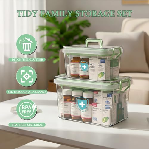 Image of ANYPROLUS 2 Pack Clear Medicine Organizer Box with Handle, Plastic Medicine Container with Tray First Aid Box Empty, Thickened Medicine Storage Organizer Multipurpose Medication Organizer Storage