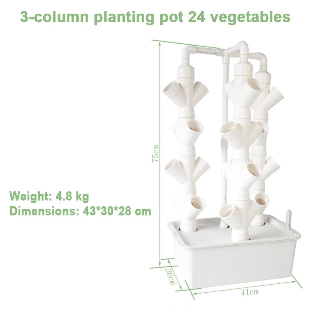 QUTBAG Système hydroponique d'intérieur, Tour hydroponique Verticale en PVC, kit de Germination de Jardin pour légumes à Feuilles, Herbes, Jardin, Culture de laitue et de Fruits 24Holes