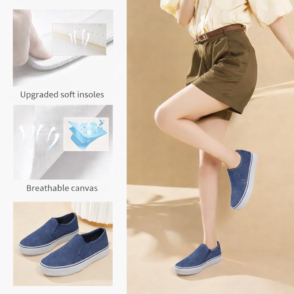 Emma Shoes Low-Top Slip Ons Women's Fashion Sneakers Casual Canvas Sneakers for Women Comfortable Flats Breathable Padded Insole Slip on Sneakers Women Low Slip on Shoes - Image 6