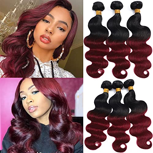 Kapelli Hair 10A Ombre Brazilian Hair Body Wave (T1B/99J,16" 18" 20") Ombre Human Hair 3 Bundles Ombre Brazilian Human H