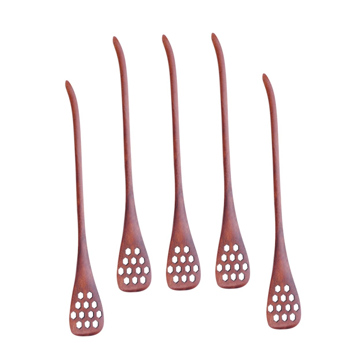 MAGICLULU 5pcs Wooden Honeycomb Design Mixing Spoons Kitchen Utensil Hollow Spoons for Honey Syrup Molasses