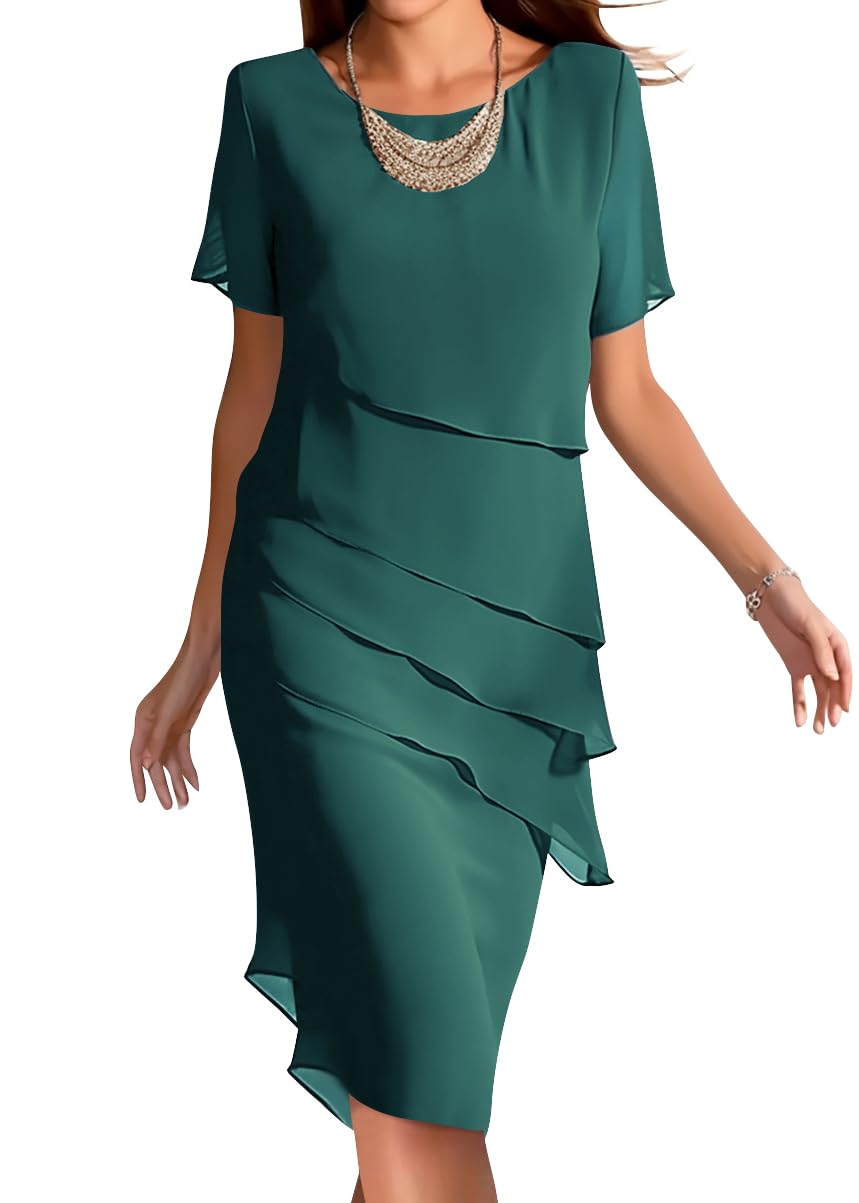 Onsoyours Femmes Robe en Mousseline De Soie Élégante Col Rond Robes Chic Patchwork Mini Robe Club Party Cocktail Décontracté Streetwear