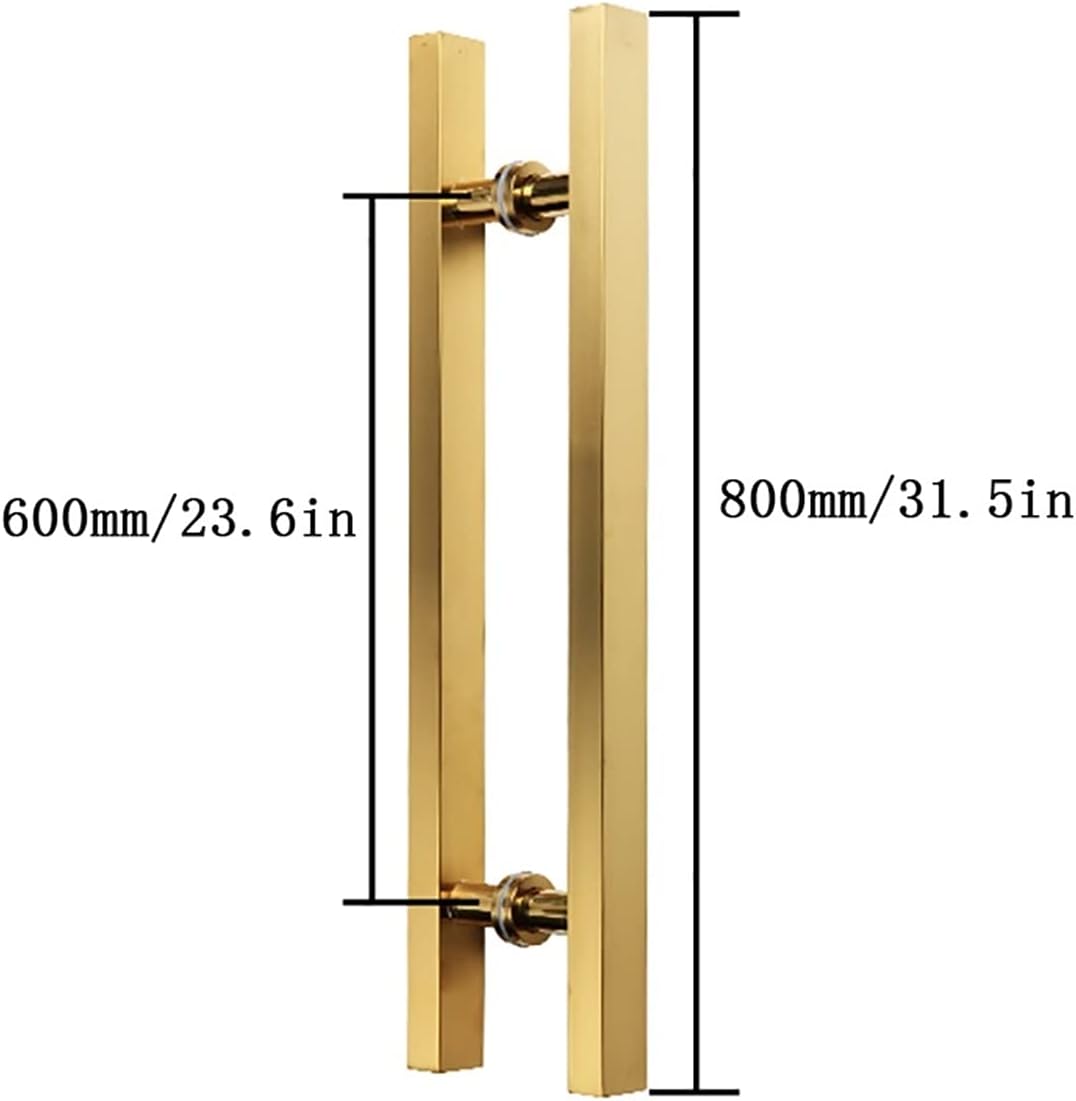 Gate Hardware Door Handles are Installed Back to Back,Glass Door Handle Stainless Steel Gold Square Tube Push-Pull Door Handle(800×600mm)