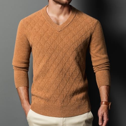 Men's Essential V-Neck Sweater 100% Wool Fashionable Diamond Pattern Classic Long Sleeve Pullover4