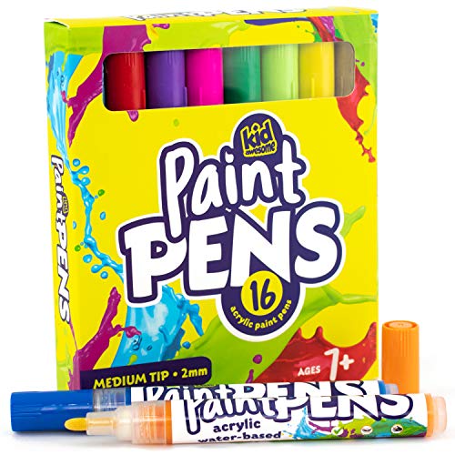 Kid Awesome Acrylic Paint Pens | 16 Medium Tip, Water Based Paint Markers
