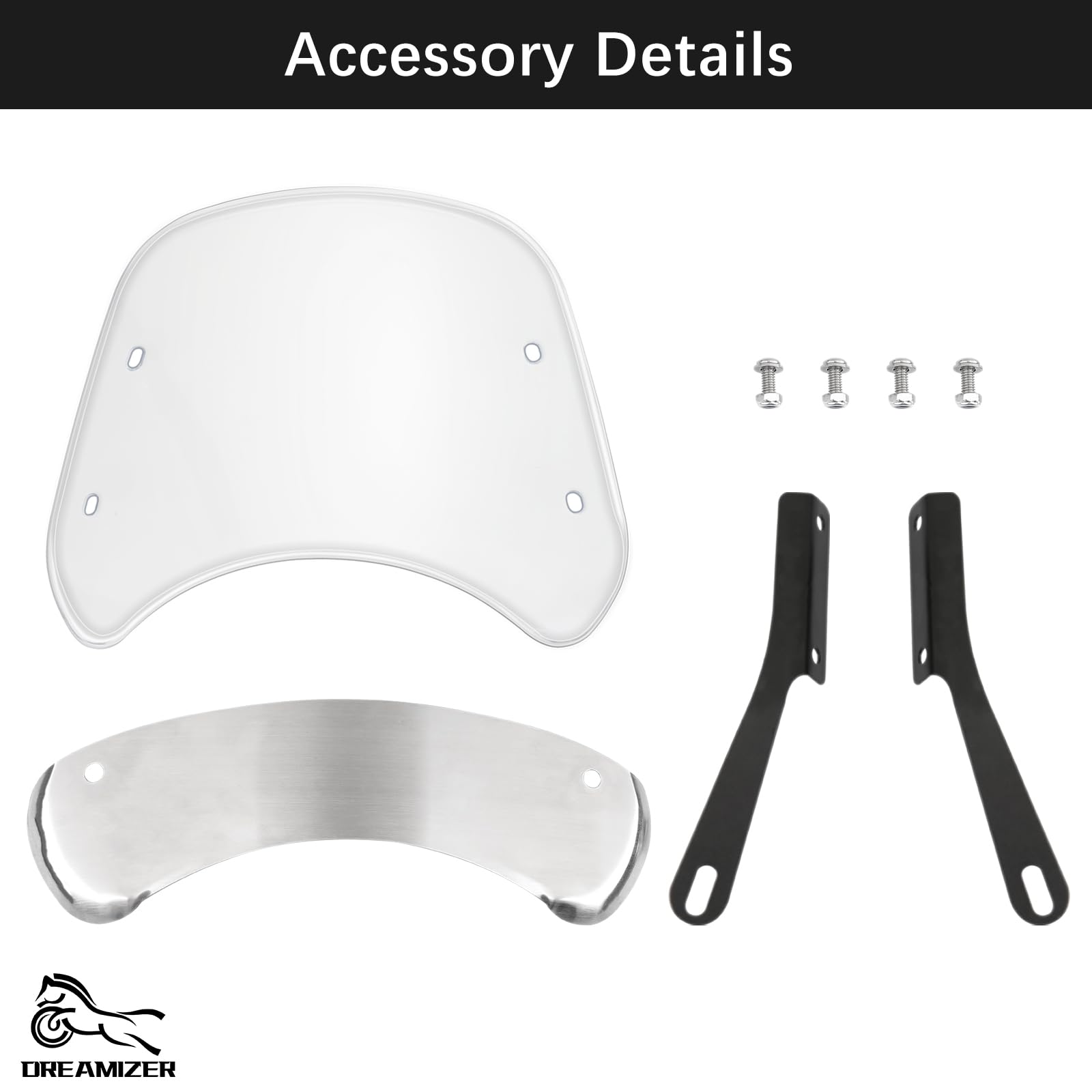 DREAMIZER Parabrezza moto universale, parabrezza moto retrò compatibile con 5"-7" Fari Rotondi, Parabrezza e Deflettori per Bobber Cafe Racer Chopper Cruiser (Trasparente)