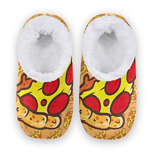 OTVEE Cartoon Funny Tasty Pizza Fast Food House Slipper for Women Men, Comfy Slippers Warm Home Bedroom Shoes