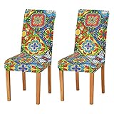 Mexican Talavera Dining Chair Covers Set of 2 Washable Removable Chair Slipcover Stretch Dining Chai