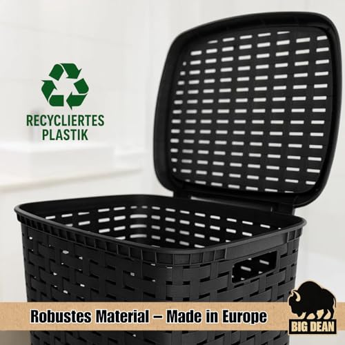 Wäschekorb mit Deckel anthrazit/bräunlich in Rattanoptik XL mit 2 Griffen Wäschetonne Plastik