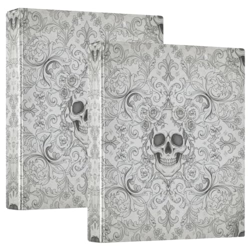 Classeur imprimé à trois anneaux crâne floral vintage avec poches pour bureau
