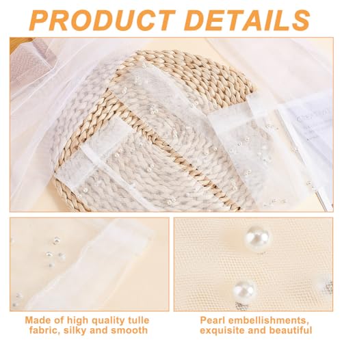 OLYCRAFT レディースアームカバー ブライダルドレススリーブ ロング ホワイト レースグローブ 花嫁グローブ パフ スリーブ 結婚式 取り外し可能なチュール アクセサリー用 の商品画像 3