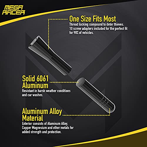 Mega Racer Black Aluminum Antenna For Truck, Car, Suv - 4 Inch, Am/Fm Radio, 6061 Solid Aluminum, Anti-Theft Design, Car Wash Safe, Universal Fit For Exterior Automotive Antenna Replacement, 1 Piece #TOP4