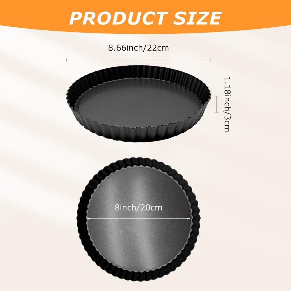 8inch Tart Pan Non-Stick Carbon Steel Quiche Pan Removable Bottom