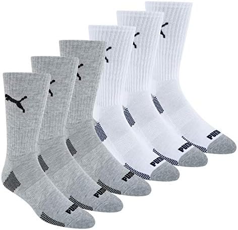 PUMA mens PUMA Men s 6 Pack Crew Socks, White/Grey, 10 13 US