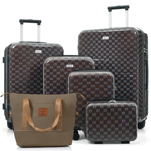 Image of Hardside Luggage Sets, Lightweight Suitcase with Spinner Wheels, Brown Pattern