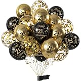 Hongplus Black Gold 21st Birthday Balloons Pack of 15 Men Women Happy 21st Birthday Party Deocorations Supplies Men Women Finally 21 Birthday Ballloons Latex Confetti Balloons 12inch & Ribbon