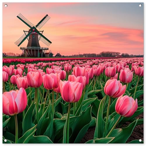 MuchoWow© Deco Jardin Exterieur 100x100 cm Décorative Poster Affiche Murale Decoration Balcon Décoration Extérieure Terrasse Déco Appartement Tulipes -...