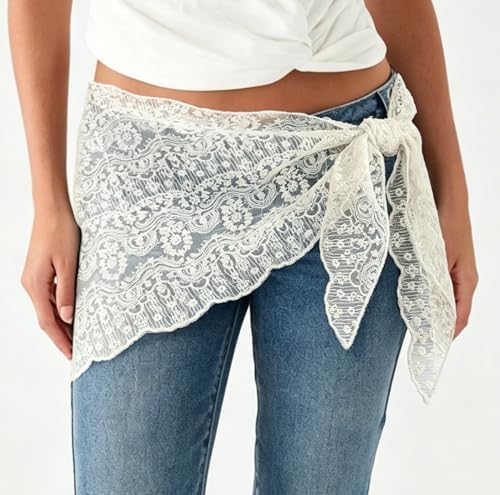 Women Lace Skirt Waist Scarf Y2K Tie Wrap Around Boho Mini Hip Scarf Skirt — 사진 2