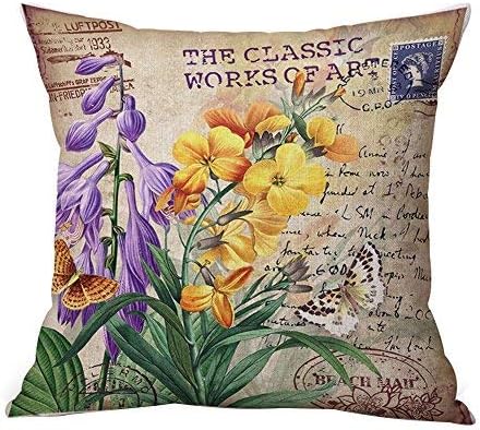 JES&MEDIS Spring Flower Pattern Linen Cotton Throw Pillow Case Home Decorative Pillowcase Cushion Cover for Sofa Bed,18" x 18",4 PCS Set