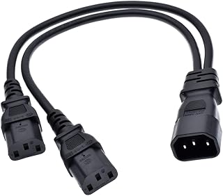 Toptekits C14 to 2X C13,C14 Splitter,(1ft/30cm) C14 Male to Dual C13 Female Power Y Splitter Adapter Cable Cord, IEC C14 Male Plug to 2X IEC C13 Female Socket Y Split Power Extension Cable