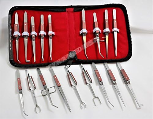 NEW CYNAMED USA SET OF 9 FIBER GRIP TWEEZERS CROSS-LOCKING SOLDERING ALL TYPES WORKHOLING TWEEZER