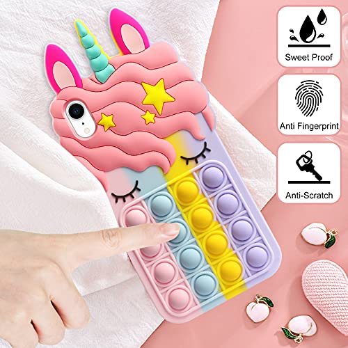 Honeyake Fidget Toys Phone Case For Iphone Xr Phone Case Bubble Bumper Protective Soft Silicone Shockproof Stress Reliever Pop Fun Phone Cover Shell Women Girls Case For Iphone Xr 6.1 Inch, Rainbow #TOP1