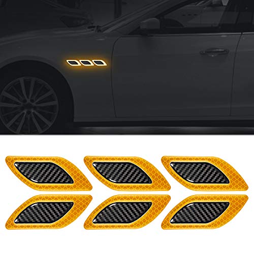 TOMALL Lot de 6 bandes réfléchissantes 3D pour pare-chocs Autocollants haute intensité Visibilité nocturne Avertissement de sécurité Fibre de carbone de haute qualité universelle pour voiture(Orange) Cover