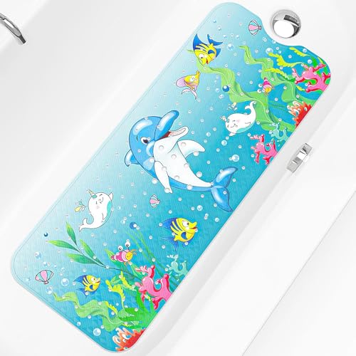 CHSG Alfombrilla antideslizante para bañera de bebé con potentes ventosas, alfombrilla de baño antideslizante para niños, 40 x 16 pulgadas, tamaño grande, alfombrilla de baño antideslizante con