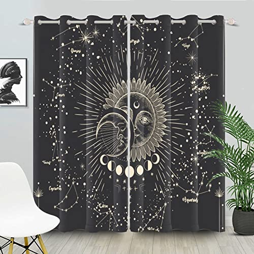 SDOTPMT Gothic Tarot Astrology Window Curtain Sun Moon Stars Galaxy Window Drapes Black Window Treatment for Living Room Bedroom Decor Blackout Curtains 107x215cm - Image 3