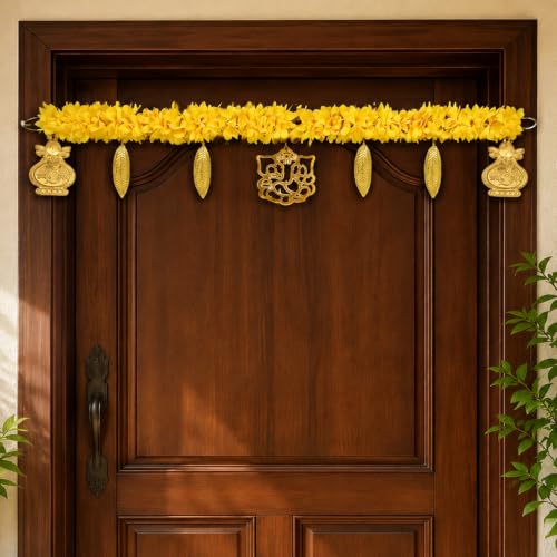 Best Navratri Home Decoration Items (2026) 18 BENAVJI Artificial Marigold Flower Door Toran with Ganesh & Kalas...
