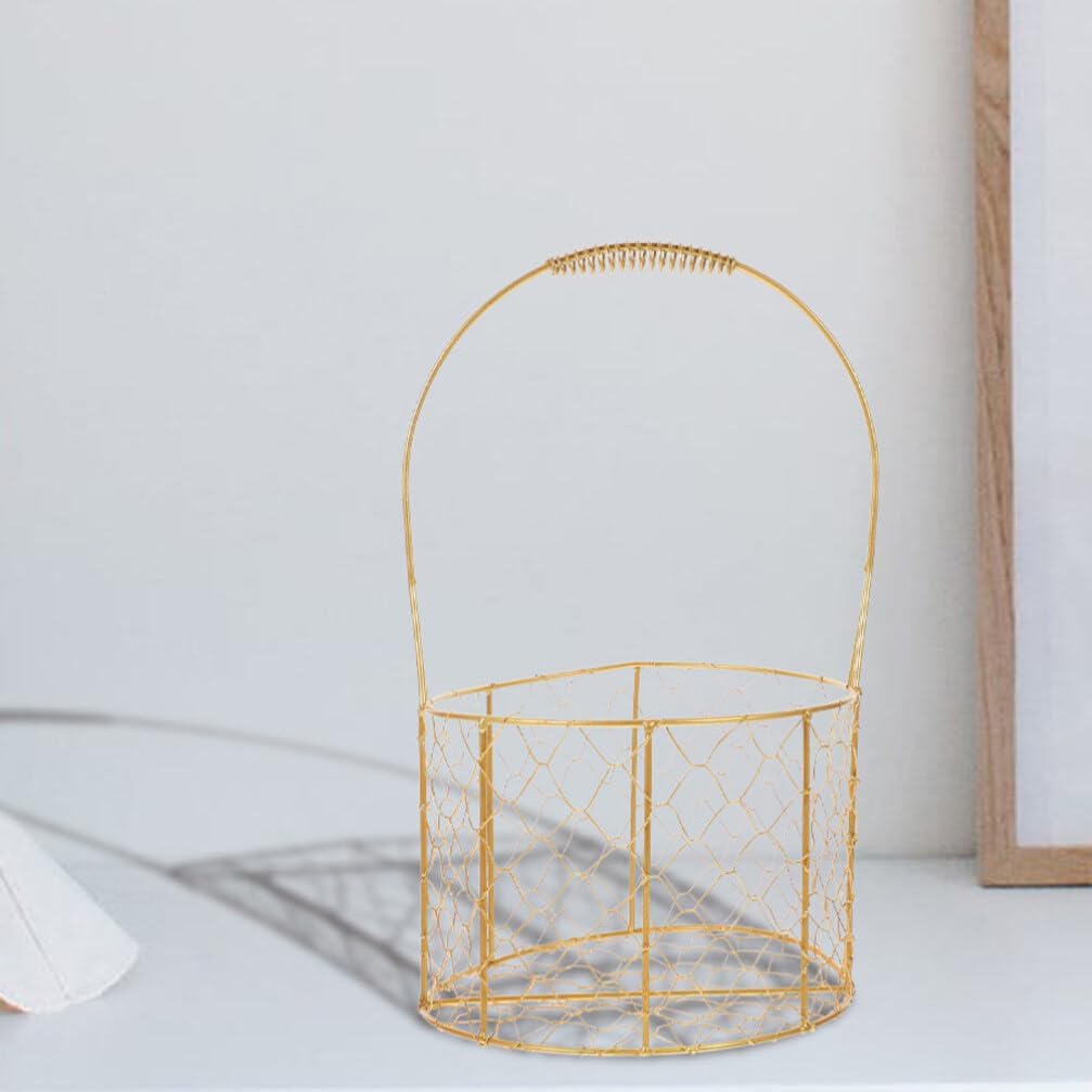 Gold Iron Wire Flower Girl Basket with Handle for Weddings image 5