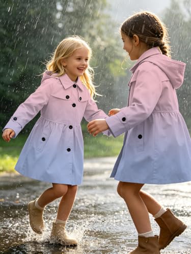 Image of Cromoncent Girl's Rain Jackets Waterproof Hoodie Trench Coat Cute Dress Coat Outerwear, 3-12 Years