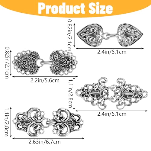 Image of Xinjoduz 4 PCS Vintage Shirt Clips for Women Clothing, 4 Styles Silver Alloy Sweater Dress Clips Back Cinch Sew on Fasteners Hooks Eyes Clasps for Retro Cardigan Shawl Collar Brooches and Pins