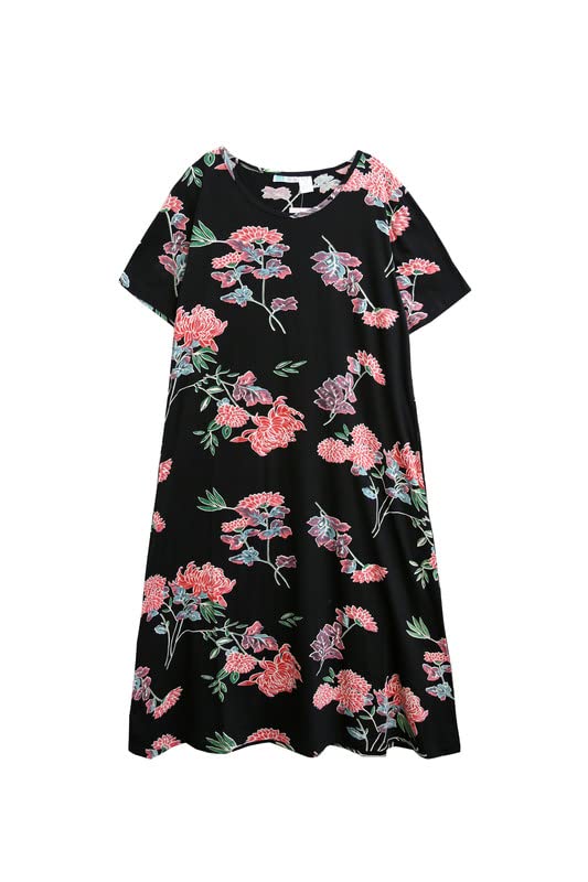 Image of LA CERA Women's 100% Cotton Floral A-Line Sun Dress with Side Pockets Midi | Scoop Neck | Short Sleeves | Side Pockets | Floral Print