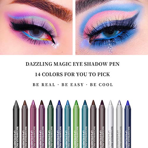 Lokfar 14 Colors Eyeliner Pen Colorful Set, Pearl Eyeliner Kit Metallic Eyeshadow Pencil Matte Glitter Colored Eye-Liner, Long Lasting Professional Eye Makeup Set Colorful Eyeliner Eye Color For Women #TOP2