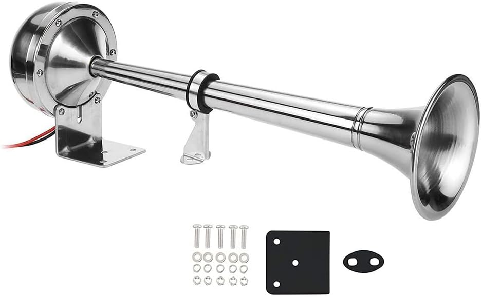 Gugxiom12V Marine Horn Boat Horn Marine, 328DB Non‑Magnetic Stainless Universal Boat Air Horn Coast Guard Approved, Air Horns Loud Marine Air Horns Single Trumpet For Safety