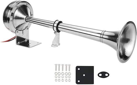 Gugxiom 12V Marine Horn Boat Horn Marine, 328DB No Magnetic Stainless Universal Boat Air Horn Coast Guard Approved, Air Horns Loud Marine Air Horns Single Trumpet For Safety
