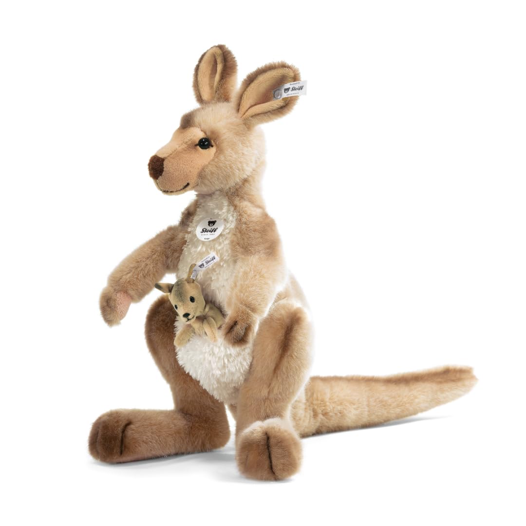 Steiff Kuscheltier Kango Känguru mit Baby, Süßes Stofftier mit Kunststoffaugen, Kinder, Jungen & Mädchen, Plüschtier 40 cm, Beige, 064623