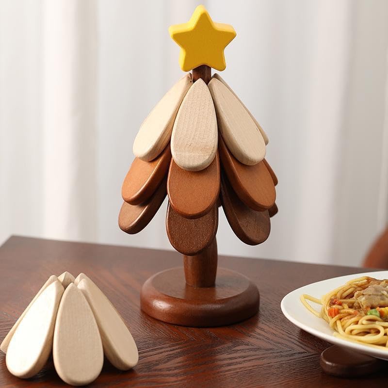 ForestWoods Wooden Trivet, Tree Shape Heat Resistant Hot Pad, 3.8x8.7 inch, Creative Kitchen Table Protector Mat