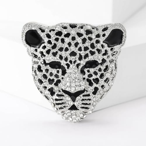 Image of Rheinstone Leopard Brooch Vintage Black Enamel Spotted Leopard Head Brooch Pin Gold Silver Black Leopards Brooch Trendy Clothing Hat Bag Accessories Christmas Birthday Party Jewelry